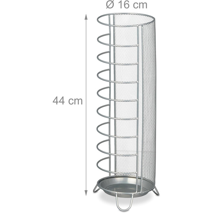 Relaxdays Metal Umbrella Stand, 44x16 cm, runder Schirmständer, modernes Design, Legierter Stahl (Silber)