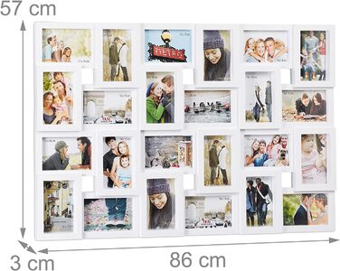 Relaxdays XXL Bilderrahmen Collagen für 24 Bilder in 10 x 15, Hoch- oder Querformat, Kunststoff, HxB 57 x 86 cm, weiß