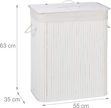 Relaxdays Wäschekorb Bambus, 2 Fächer, 95 l, faltbar, rechteckig, mit Deckel, Weiß