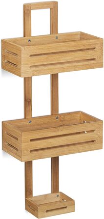 Relaxdays Duschregal Bambus H x B x T: 65 x 28 x 15,5 cm Duschablage aus Holz als Hängeregal Dusche mit 3 Ablagen Duschkorb als Badregal zum Hängen und rostfreier Badschrank sowie Badablage, natur