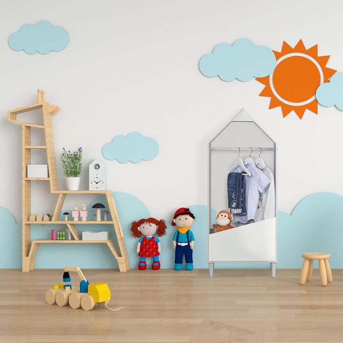 Relaxdays Kinder Kleiderständer, Kleiderstange Kinderzimmer, mit Ablage, HBT: 117x48x30 cm, Kindergarderobe, grau/weiß
