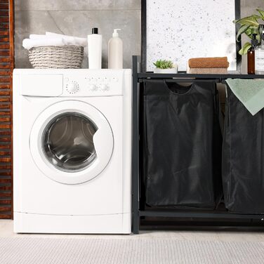 Relaxdays Wäschekorbregal, 72x73x33 cm, 2 ausziehbare Fächer, Wäschesammler Industrial, schwarz/braun