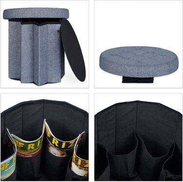Relaxdays Sitzhocker mit Stauraum L, Fußhocker mit Deckel, 43x45x45 cm, dunkelgrau