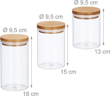 Relaxdays Glasdosen, 3er Set, 500-1000 ml, für Lebensmittel, D 9,5 cm, natur, 18x9.5x9.5 cm