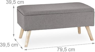 Relaxdays Sitzbank mit Stauraum, gepolstert, Holzbeine, Stoffbezug, 39,5x79,5x39,5 cm, Polyester, hellgrau