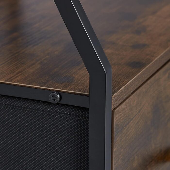 Relaxdays Kommode Industrial, 96,5x60x41,5 cm, Stoff/Metall/Holzoptik, 4 Schubladen, braun/schwarz