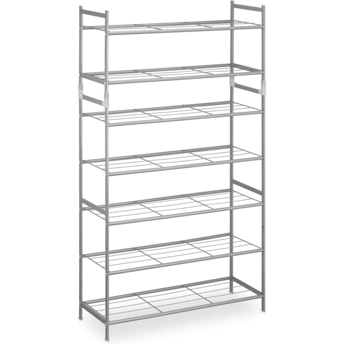 Relaxdays Schuhregal, Metall, 5 Ebenen, stapelbar, erweiterbar, HBT: 90x70x26 cm, 15 Paar Schuhe, silber