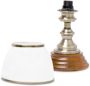 Relaxdays Tischlampe Holz Jugendstil mit Glasschirm weiß Messing-Optik 10018911 28.5 x 16 x 16 cm