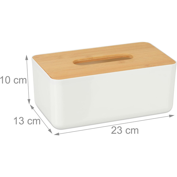 2 x Tücherbox mit Bambusdeckel, Bad, modernes Design, Kunststoff, 10x23x13 cm, weiß/Natur