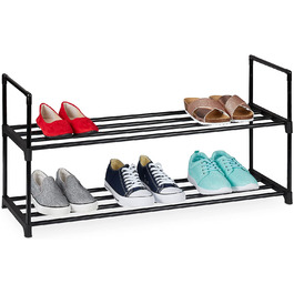 Relaxdays Schuhregal Stecksystem,  für 12 Paar Schuhe, HBT: 67 x 90,5 x 30,5 cm, Schuhständer Metall, schwarz 10036199_348 (2 Ebenen)