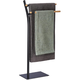 Relaxdays Handtuchhalter, freistehend, 2 Stangen, HBT: 88x46,5x20 cm, ohne Bohren, schwarz/Natur