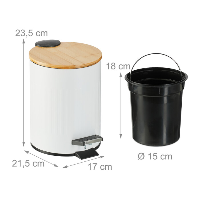 Relaxdays Bad Mülleimer 3 l mit Bambusdeckel