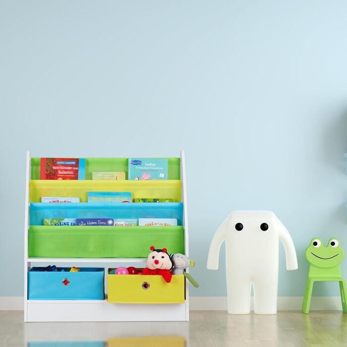 Relaxdays Kinderregal Meermotiv, 2 Boxen, 3 Fächer, Spielzeug Aufbewahrung, Kinder Bücherregal HBT 74 x 71 x 23 cm, bunt