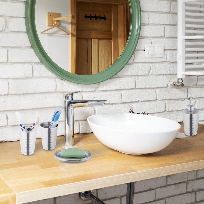 Relaxdays 4-tlg. Badezimmer Set Edelstahl poliert