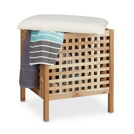 Relaxdays Badhocker Walnuss mit Wäschesammler