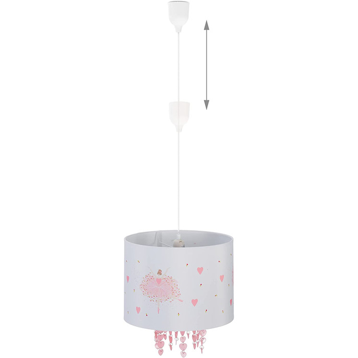 Relaxdays Hängelampe Kinderzimmer, Lampenschirm mit Ballerina, HxD: 158 x 35 cm, Pendelleuchte für Kinder, weiß/rosa
