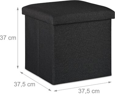 Relaxdays faltbarer Sitzhocker mit Stauraum, gepolstert, eckig, Stoff, 37x37,5x37,5 cm, schwarz