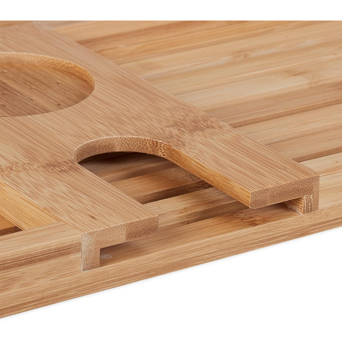 Relaxdays Badewannenablage Bambus, 73,5 cm breit, Badewannenbrett mit Glas- & Tablethalter, Badewannentablett, Natur