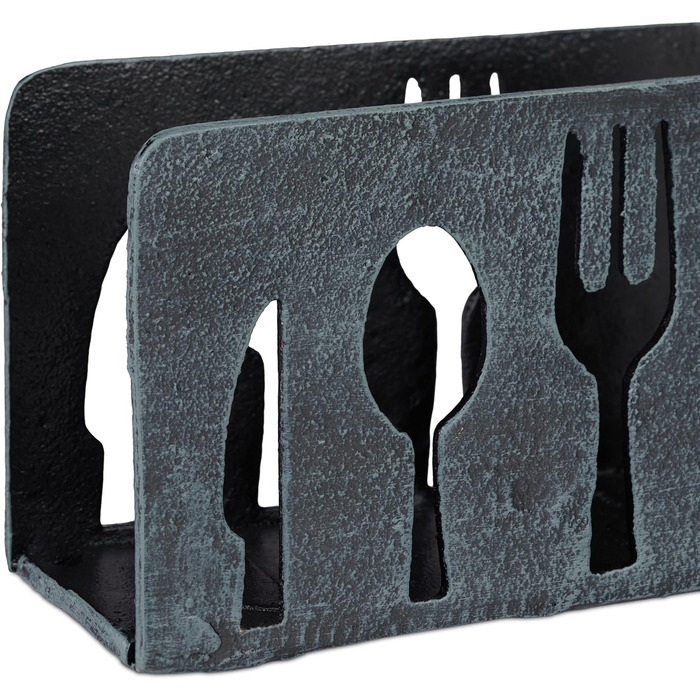 2 x Serviettenhalter, für 33x33 Servietten, schwer, mit Besteck Motiv, Gusseisen, Gastro, Serviettenständer, grau