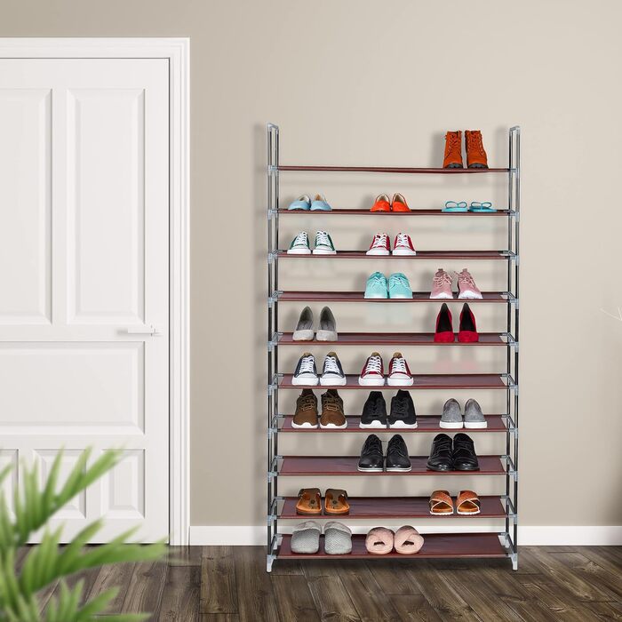 Relaxdays Schuhregal Stoff, HBT: 175,5x100x29 cm, für 50 Paar Schuhe, 10 Etagen, Stecksystem, XXL Schuhgestell, (Bordeaux)