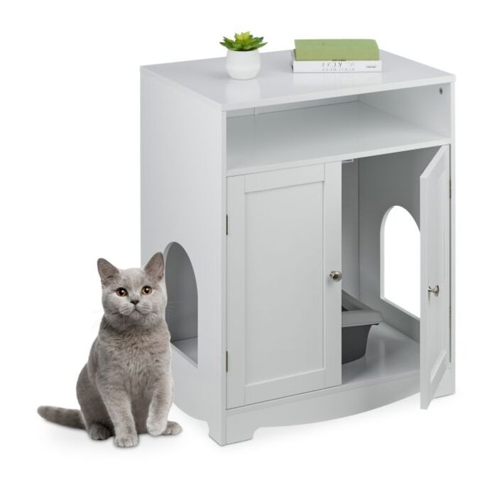 Relaxdays Weißer Katzenschrank für Katzenklo