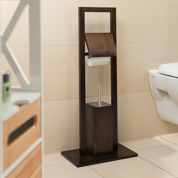 Relaxdays WC Garnitur Bambus dunkelbraun