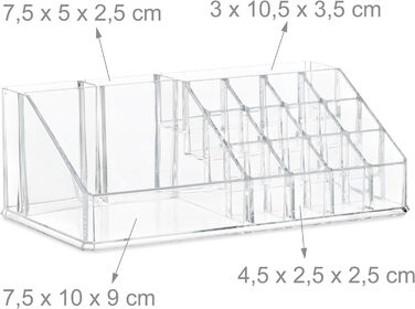 Relaxdays  x Make Up Organizer klein, 2-teilige Schminkaufbewahrung mit 3 Schubladen, stapelbares Kosmetikregal,    9 x 23.5 x 4 cm (1, Transparent, 19 x 23.5 x 14 cm)