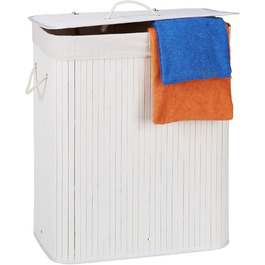 Relaxdays Wäschekorb Bambus, 2 Fächer, 95 l, faltbar, rechteckig, mit Deckel, Weiß