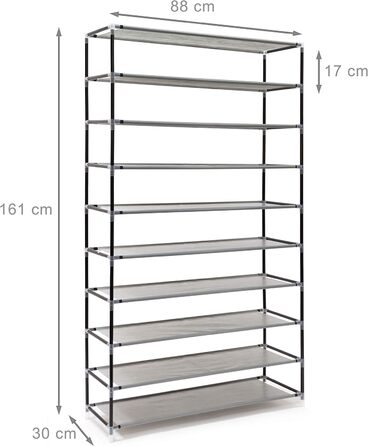 Relaxdays Schuhschrank VALENTIN - 161x88x30cm, 10 Ablagen, Stoffbezug, 45 Paar Schuhe, Anthrazit
