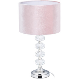 Relaxdays Tischlampe, Samt und Kristall, HxD: 47 x 26 cm, E14-Fassung, Nachttischlampe, indirekte Beleuchtung, rosa