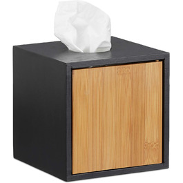 Relaxdays Kosmetiktücherbox, Bambus, 14,5x14,5x14,5cm, schwarz