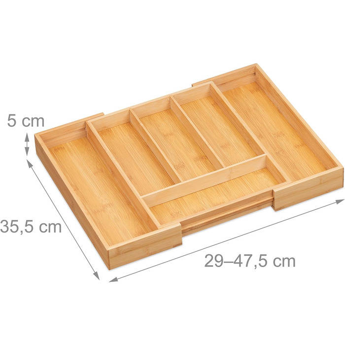 Relaxdays Besteckkasten, Bambus, HBT: 5 x 29-47,5 x 35,5 cm, 4-6 Fächer, Schubladeneinsatz, natur