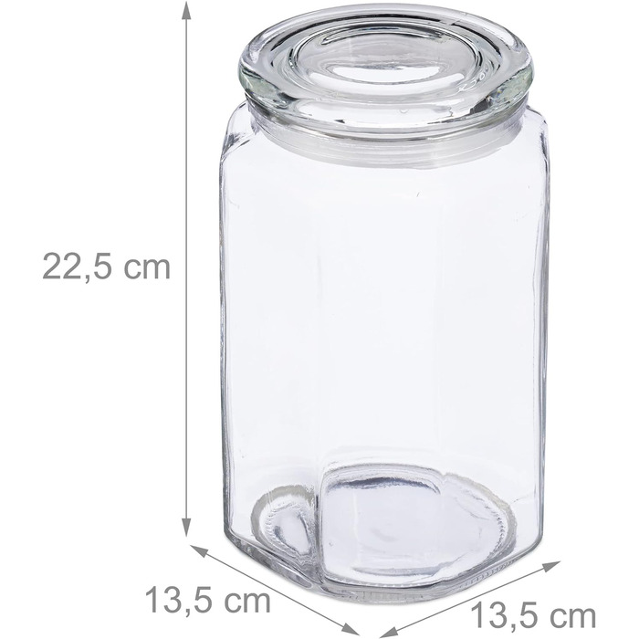 Relaxdays Vorratsgläser, 6er Set, 2,4 l, achteckige Dosen, luftdicht, transparent