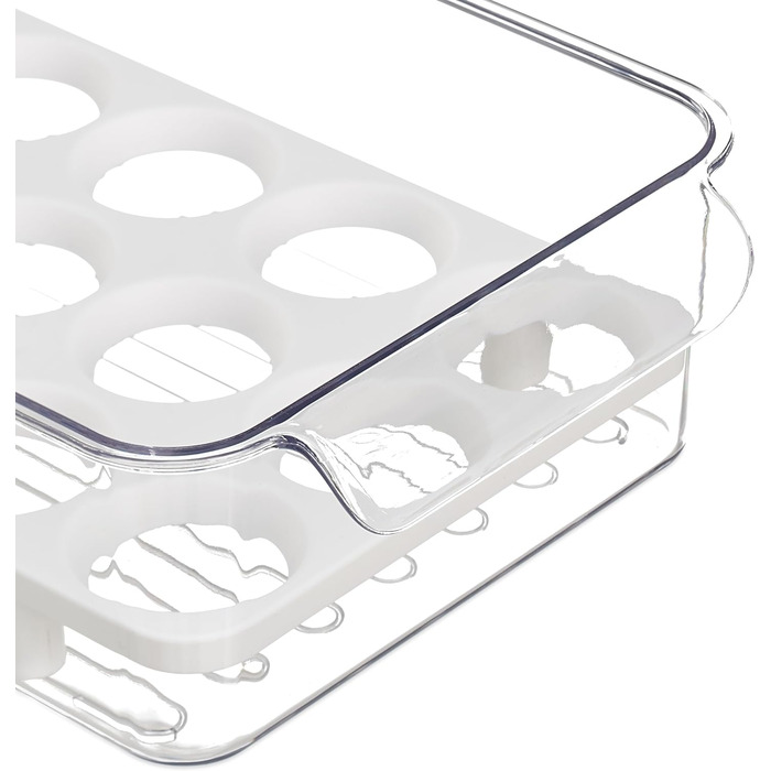 Relaxdays Eierbox, 18 Eier, Kühlschrank-Organizer, HBT: 8x16,5x31,5cm, transparent/weiß (50 Zeichen)