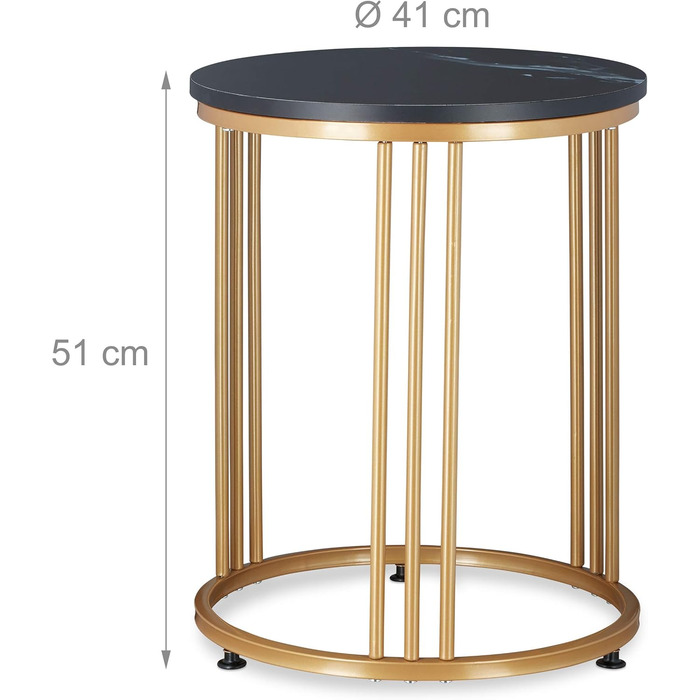 Relaxdays Beistelltisch MARMO, Metall & MDF, Marmoroptik, rund, HxD: 51x41 cm, weiß/Gold (Schwarz/Gold)