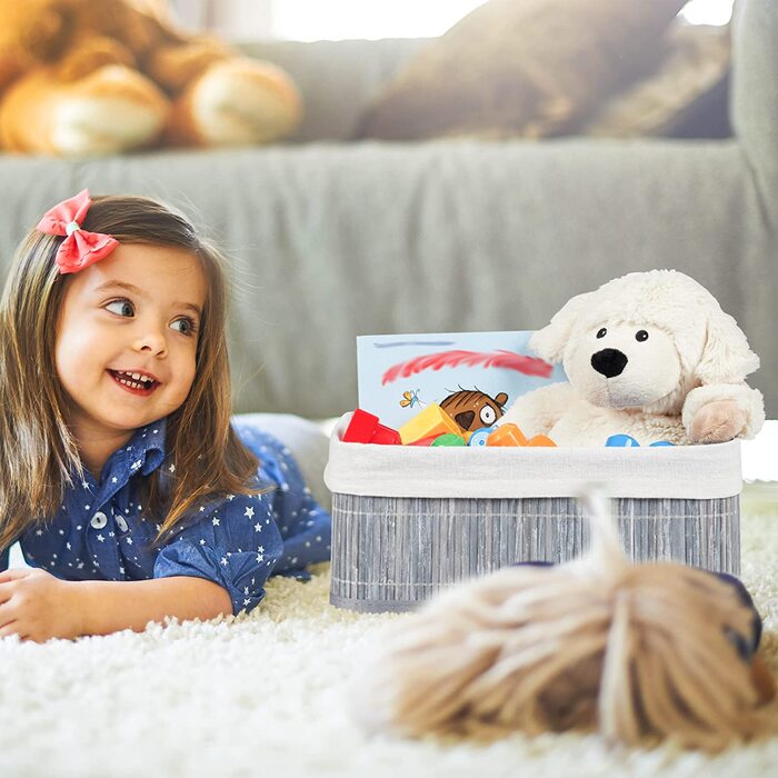 Relaxdays Aufbewahrungskorb 3er Set, Stoffbezug, Bambus, rechteckig, Bad, Accessoires, Spielzeug, Allzweckkorb, natur