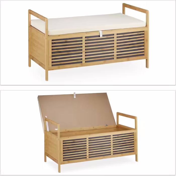 Relaxdays Sitzhocker mit Stauraum, Bambus, 46x50,5x50 cm, natur