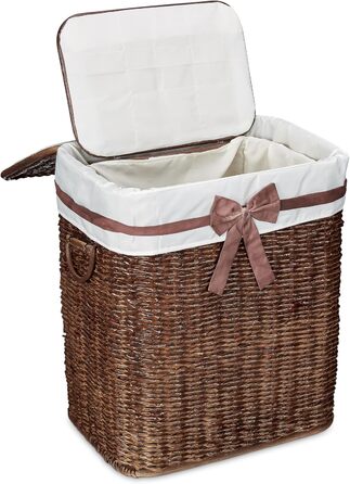 Relaxdays 2er Set Buri Wäschetruhe 67L, stapelbar, mit Wäschesack, atmungsaktiv, rotbraun, 56,5x46,5x33,5 cm