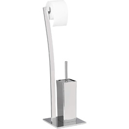 Relaxdays Stand WC Garnitur WIMEDO eckig HBT: 71 x 20 x 20 cm Toilettenbürstenhalter aus Edelstahl mit Lackierung Toilettenpapierhalter und Klorollenhalter als freistehende WC Bürstengarnitur, (Silber)