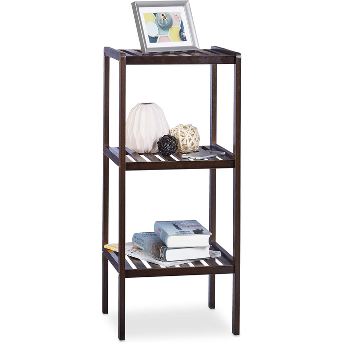 Relaxdays 3 TLG Badregal Set Bambus, Holzregal, Standregal, Bambusregal, Küchenregal, Bücherregal, 3, 4 und 5 Ablagen, Dunkelbraun (Bambus Badregal 3 Ablagen Dunkelbraun)