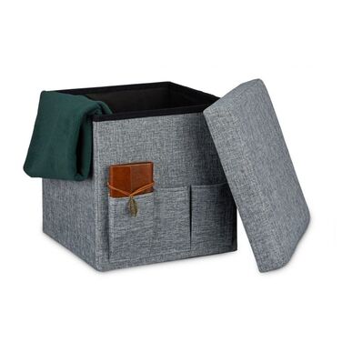 Relaxdays Faltbarer Sitzhocker mit Taschen Leinen