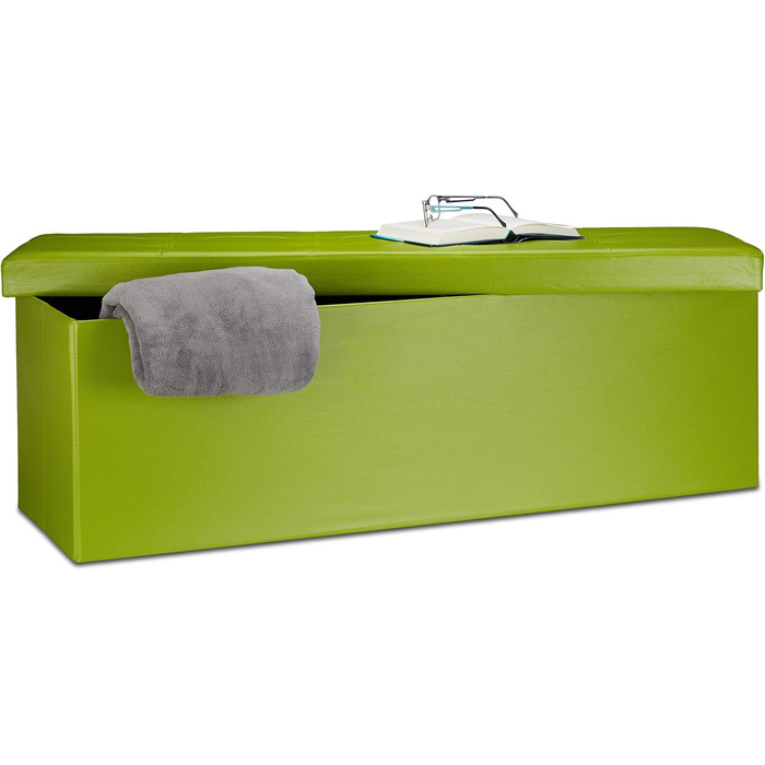Relaxdays Faltbare Sitzbank XL Kunstleder, 114x38x38 cm, Sitztruhe mit Stauraum, Grün