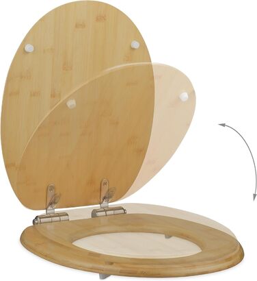 Relaxdays Toilettendeckel mit Absenkautomatik & Quick Release, 37,5 x 43,5 cm, Bambus, Montage von Oben, oval, Natur