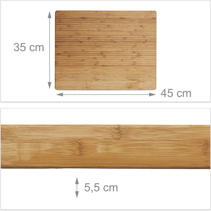 Relaxdays Hackbrett Bambus, pflegeleicht, HBT 5,5x45x35cm, massiver Hackblock, geölt, natur (1 Stück)