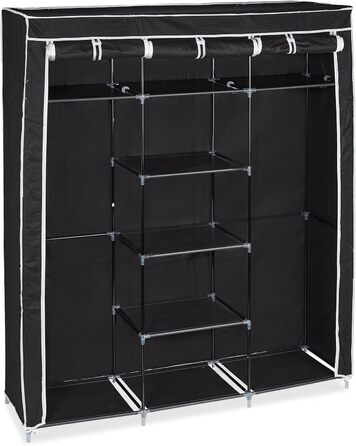 Relaxdays Stoffkleiderschrank, 9 Fächer, 2 Kleiderstangen, HBT: 173 x 148 x 43 cm, Camping, Keller, Faltschrank,  Stoff (Schwarz)