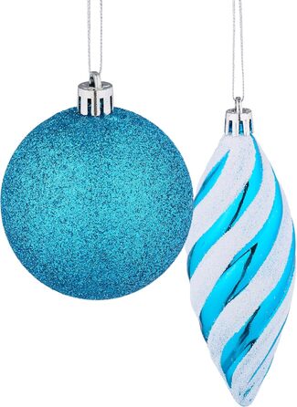 Relaxdays Weihnachtskugeln 72er Set, glitzernd/matt/glänzend, Stiefel/Herz/Zapfen, Kunststoff (Petrol)