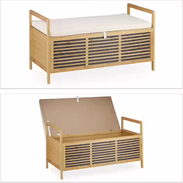 Relaxdays Sitzhocker mit Stauraum, Bambus, 46x50,5x50 cm, natur
