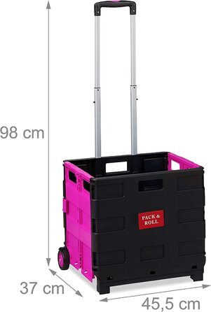 Relaxdays Einkaufstrolley klappbar, Teleskop-Griff, 2 Gummi Rollen, bis 35 kg, Shopping Trolley, Aluminium, ABS, pink