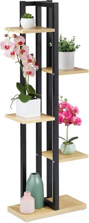 Relaxdays Pflanzenregal, Blumentreppe 5 Ablagen, 117x43x22 cm, Stahl/MDF, innen, Hellbraun