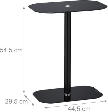 Relaxdays Beistelltisch, Glas & Stahl, HxBxT: 54,5 x 44,5 x 29,5cm, Sofatisch für Wohnzimmer, abgerundete Ecken, schwarz